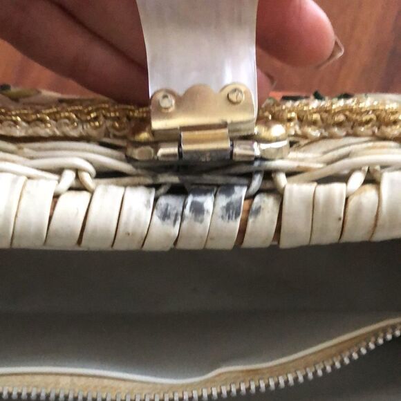 Vintage Hand made beaded and rattan handbag purse - Picture 8 of 13